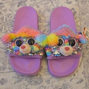 Ty Kids Purple Rainbow Sequin Bear Slide Sandals